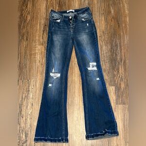 KanCan Dark Blue Distressed Flare Jeans